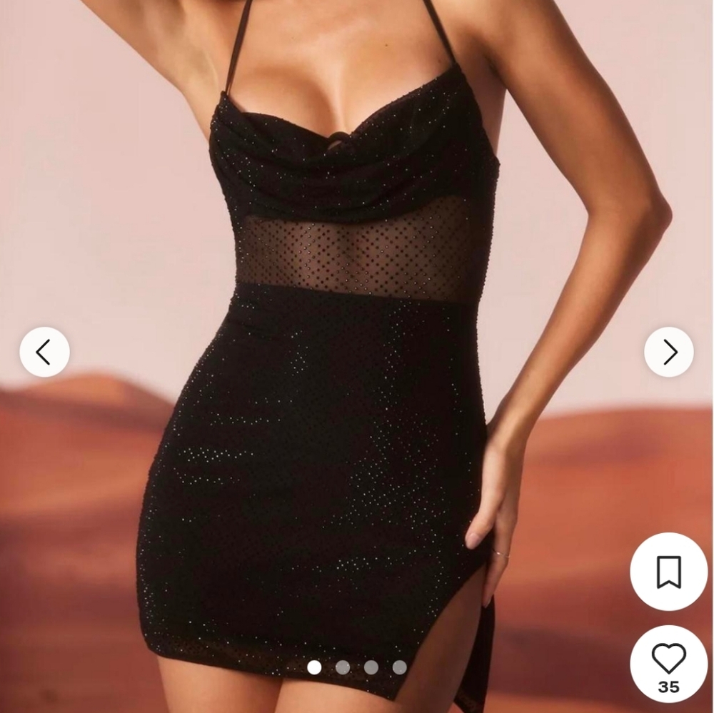 Oh Polly Black Mesh Mini Dress with Sparkle